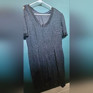 Vintage 80s 90s Black Sequin Short Sleeve Dress